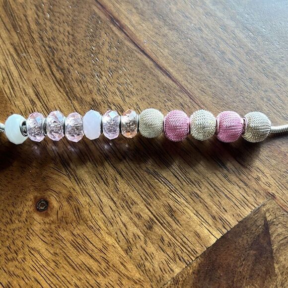 Set Of 12 8mm-12mm Pink White Silver Spacers For Bracelet Or Necklace DIY - Picture 7 of 7